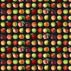 Tiny apples and dots on black ground