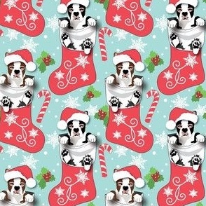 Christmas Boston Terrier Stocking candy cane snowflake holly Holiday dog fabric