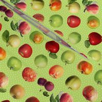 Tiny apples and dots on bright green ground