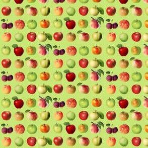 Tiny apples and dots on bright green ground