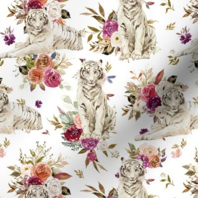 7" White Tiger with Florals White Back