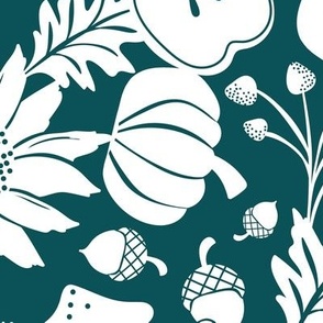 Autumnal Bounty - Fall Botanical - Dark Teal Silhouette Large Scale