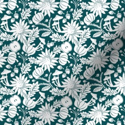 Autumnal Bounty - Fall Botanical - Dark Teal Silhouette Small Scale