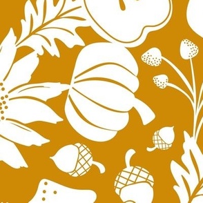 Autumnal Bounty - Fall Botanical - Goldenrod Yellow Silhouette Large Scale