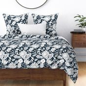 Autumnal Bounty - Fall Botanical - Dark Blue Silhouette Large Scale