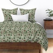 christmas woods green linen