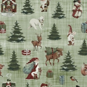 christmas woods green linen