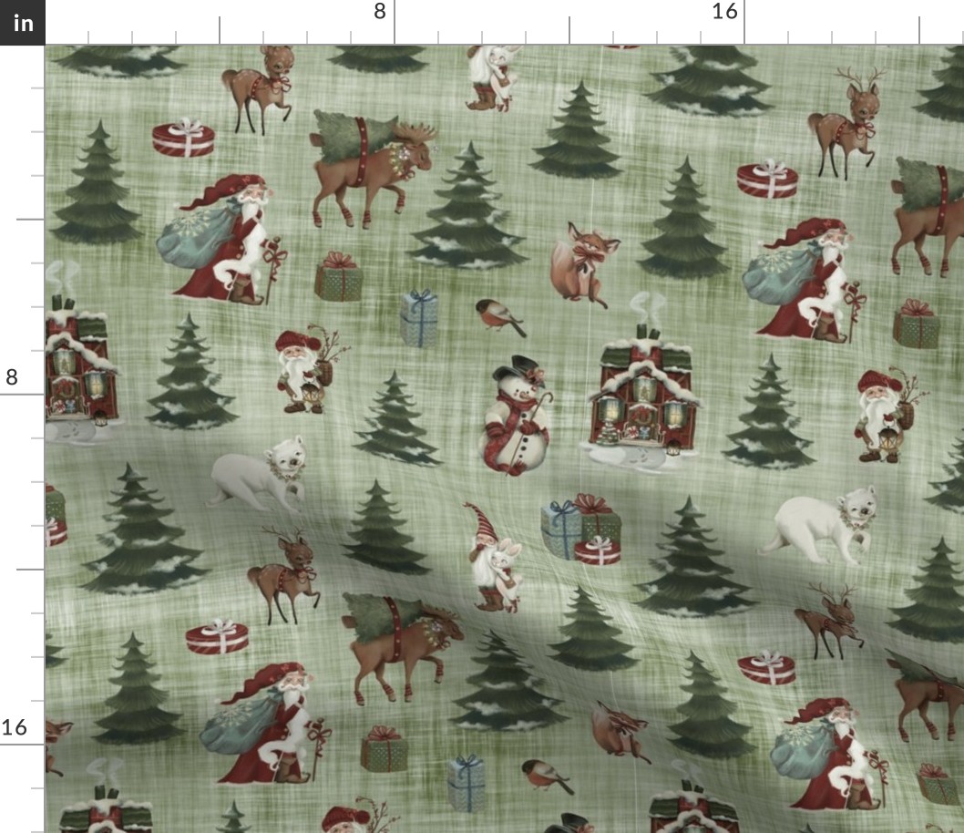 christmas woods green linen