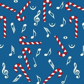 Candy Cane Music Notes Blue