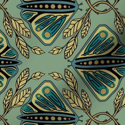 Vintage Butterflies - Large - Light Teal - ROTATED