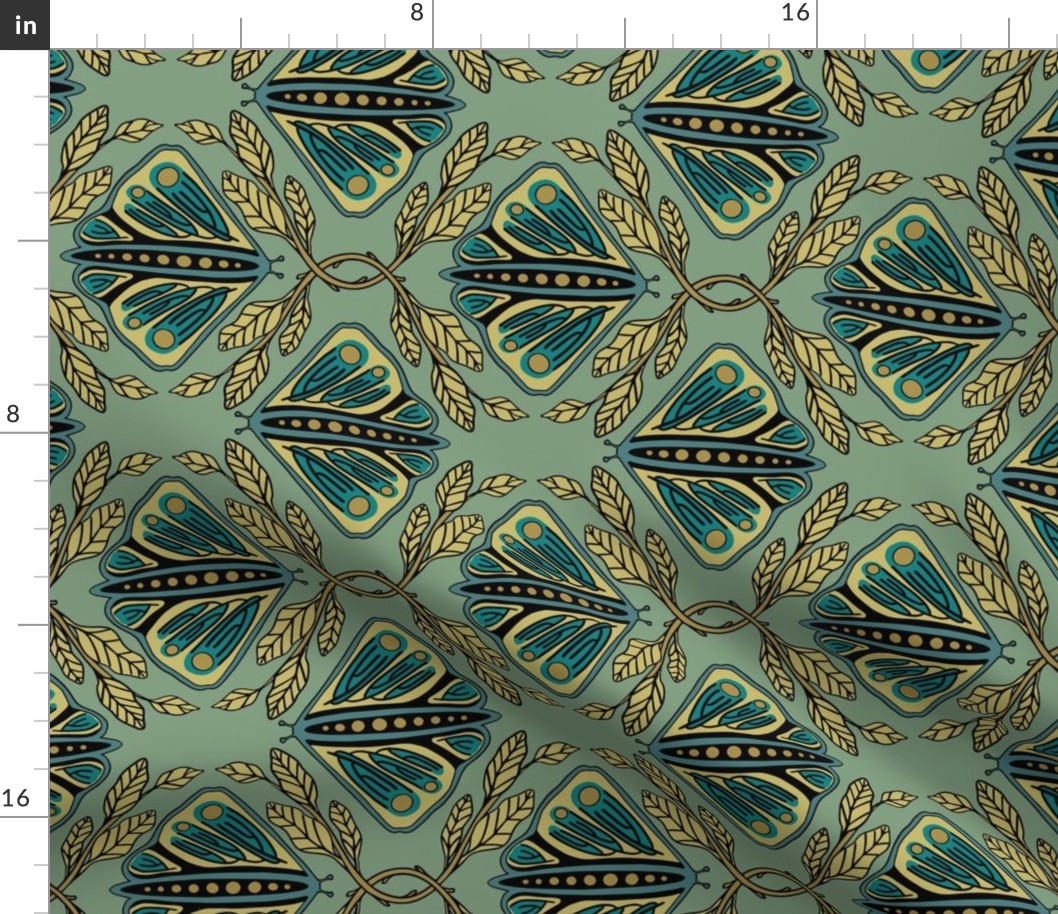 Vintage Butterflies - Large - Light Teal - ROTATED