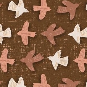 Embroidered Friendship Birds - Peachy Browns