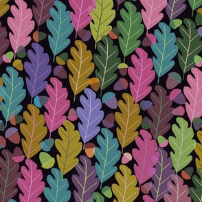 Autumn Oak Leaves & Acorns, retro colors, 24 inch