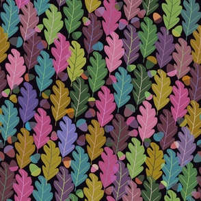 Autumn Oak Leaves & Acorns, retro colors, 18 inch