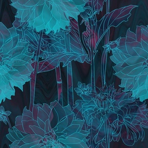 Illustrated Floral Batik - Dreamlike Dahlia - Dark and Moody - Scale 2