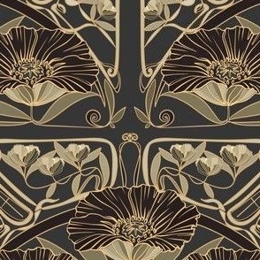 Art Nouveau Botanicals - Poppies - Floriography - Peace - Vintage Colorway