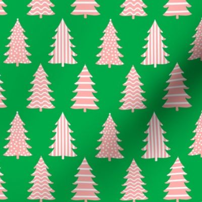 Bold Graphics Holiday Trees, Pink on Kelly Green