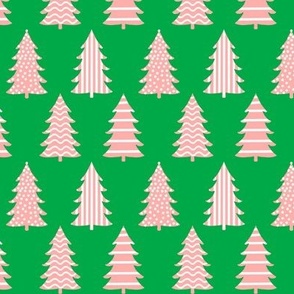 Bold Graphics Holiday Trees, Pink on Kelly Green