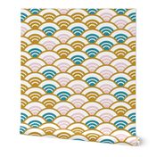 Seigaiha seigainami literally means wave of the sea. abstract scales simple Nature japanese circle pattern white Lagoon Mustard Cotton Candy 