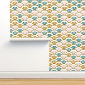 Seigaiha seigainami literally means wave of the sea. abstract scales simple Nature japanese circle pattern white Lagoon Mustard Cotton Candy 