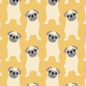 Cream Pug Dogs on Yellow 