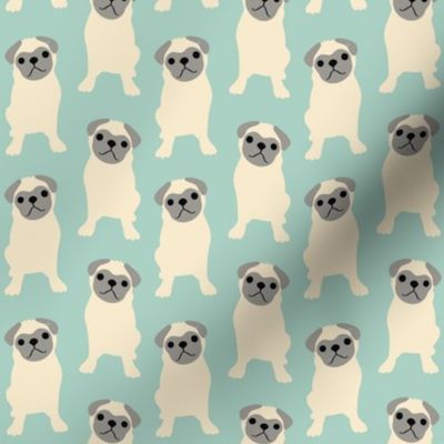 Cream Pug Dogs on Aqua 