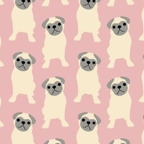 Cream Pugs Dogs on Pink