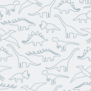 Hand drawn line dinosaur silhouette repeat pattern