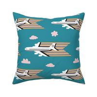 time to travel | white airplanes on lagoon blue | large