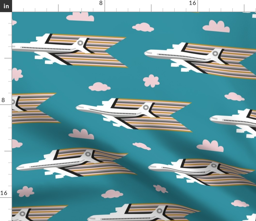 time to travel | white airplanes on lagoon blue | large