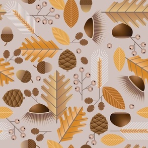 geometric autumn botanical - large - taupe