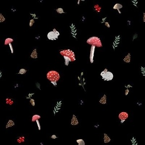 Mushrooms autumn soft pattern_black