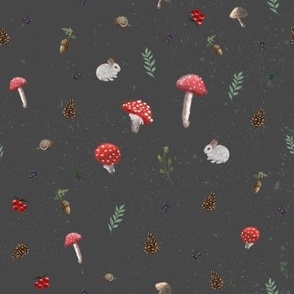 Mushrooms autumn soft pattern_grey