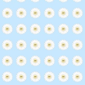 Smiley kawaii daisies on blue