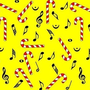 Candy Cane Music Notes Yellow