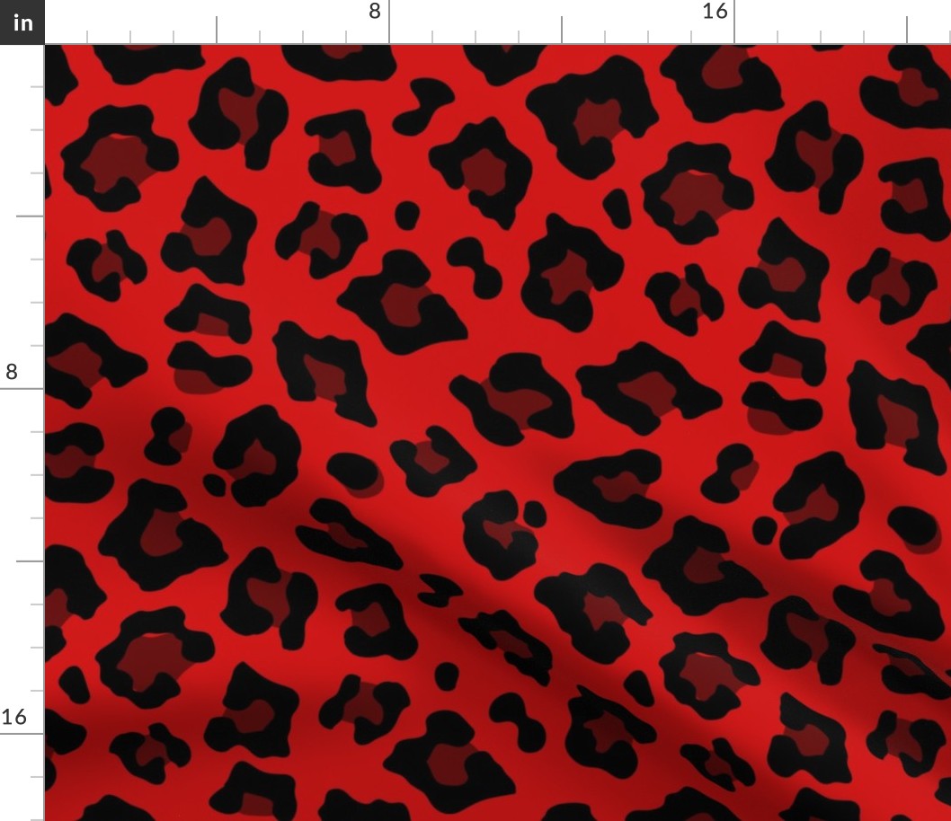 Jumbo Leopard Spots Animal Repeat Pattern Print in Red and Black