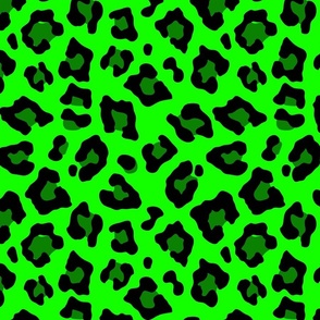 Jumbo Leopard Spots Animal Repeat Pattern Print in Green and Black