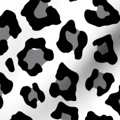 Jumbo Leopard Spots Animal Repeat Pattern Print in Grey and Black