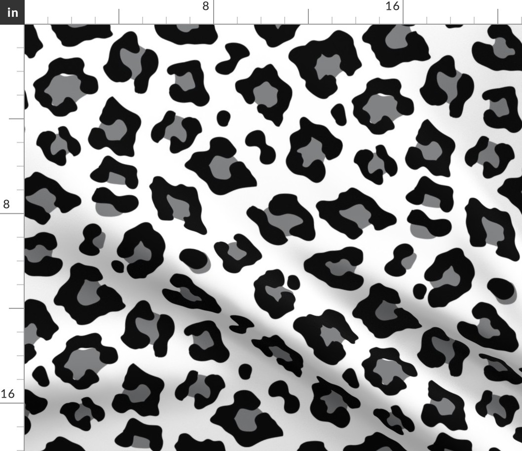 Jumbo Leopard Spots Animal Repeat Pattern Print in Grey and Black
