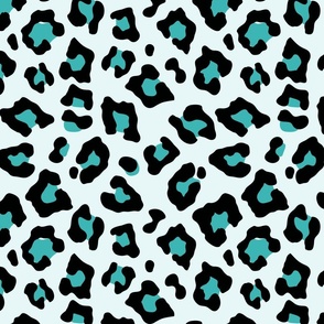 Jumbo Leopard Spots Animal Repeat Pattern Print in Turquoise Blue and Black