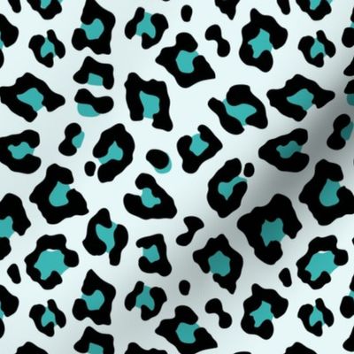 Smaller Leopard Spots Animal Repeat Pattern Print in Turquoise Blue and Black