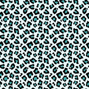 Smaller Leopard Spots Animal Repeat Pattern Print in Turquoise Blue and Black