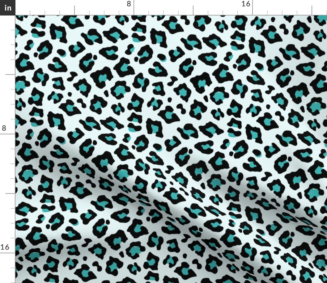 Smaller Leopard Spots Animal Repeat Pattern Print in Turquoise Blue and Black