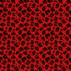 Smaller Leopard Spots Animal Repeat Pattern Print in Red and Black