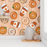 (1/2" scale) Coffee and Fall Donuts - PSL pumpkin fall donuts toss - orange stripes - (90