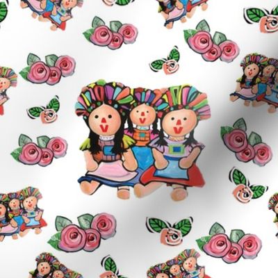 Mexican Maria Dolls Trio with Flowers 