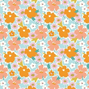 Bright Floral Blooms on Sky Blue