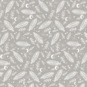 boho doodle foliage grey