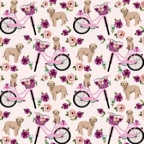 Golden Doodle Bicycle small print - dog fabric, dog florals - pink Fabric byhotpinkstudio