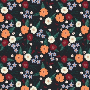 Into The Woods: Black Multicolor Tossed Floral